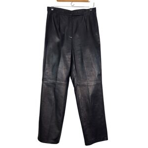 Jacqueline‎ Ferrar Vintage Black Genuine Leather High Waisted Pleated Pants 8